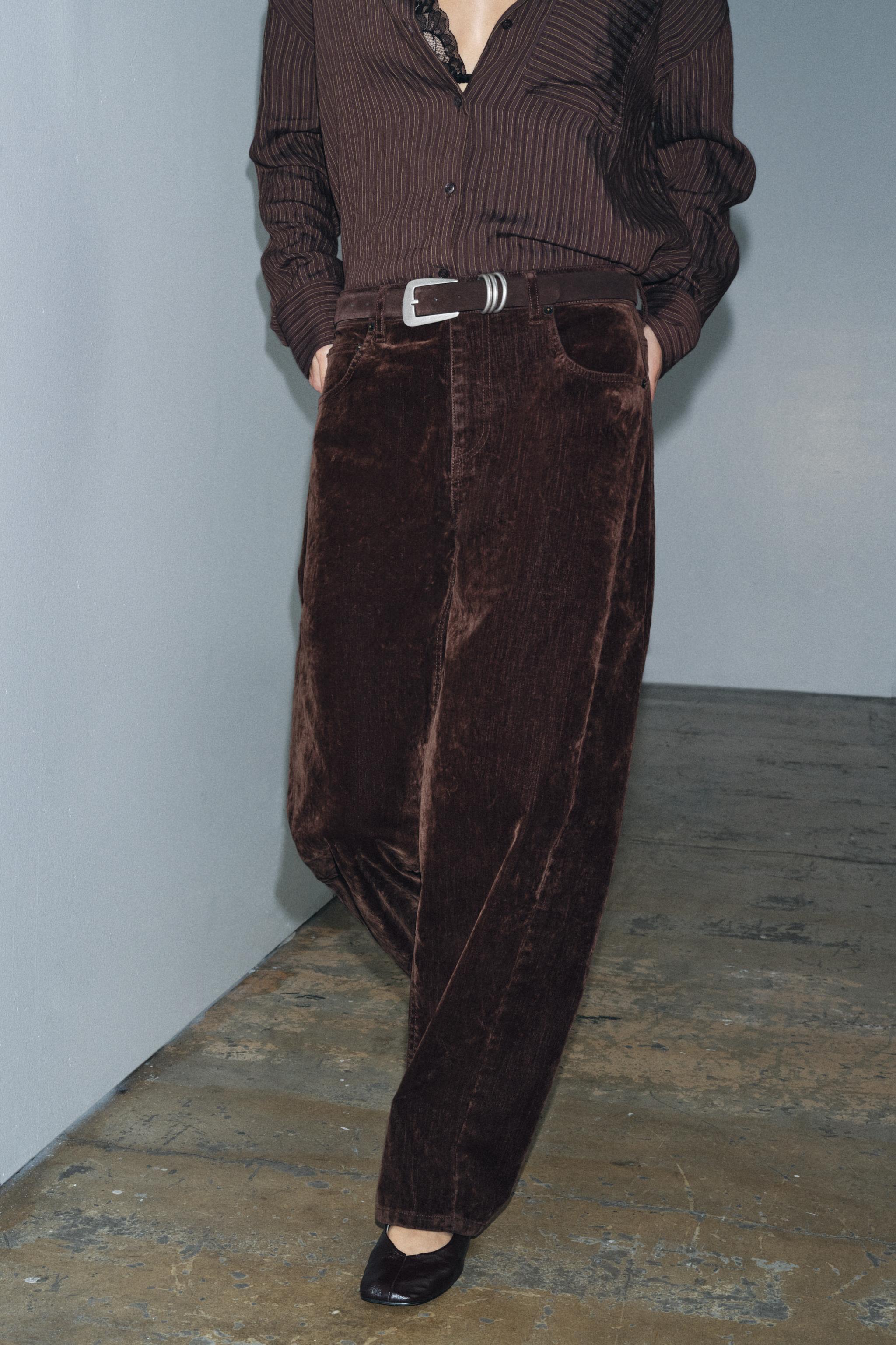 ZW COLLECTION HIGH-WAISTED FLOCKED BALLOON JEANS